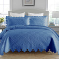 MarCielo 3-Piece 100% Cotton Oversized Bedspread Lightweight Quilt Coverlet Embroidery Farmhouse Bedding Set (Tk Midtone Blue, K