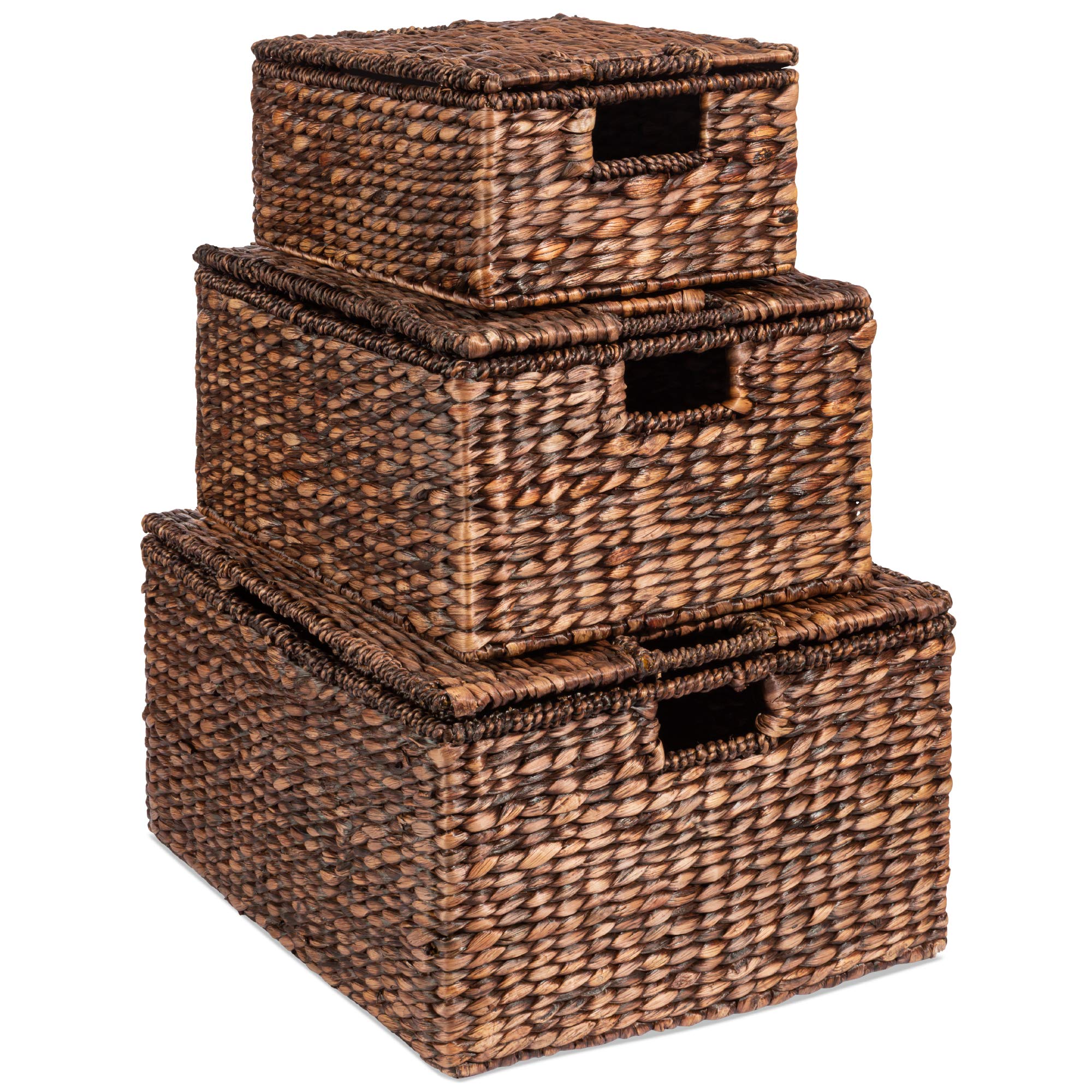 Best Choice Products Set Of 3 Large Multipurpose Hyacinth Storage Baskets, Handwoven Rectangular Organizer Totes for Bedroom, Li