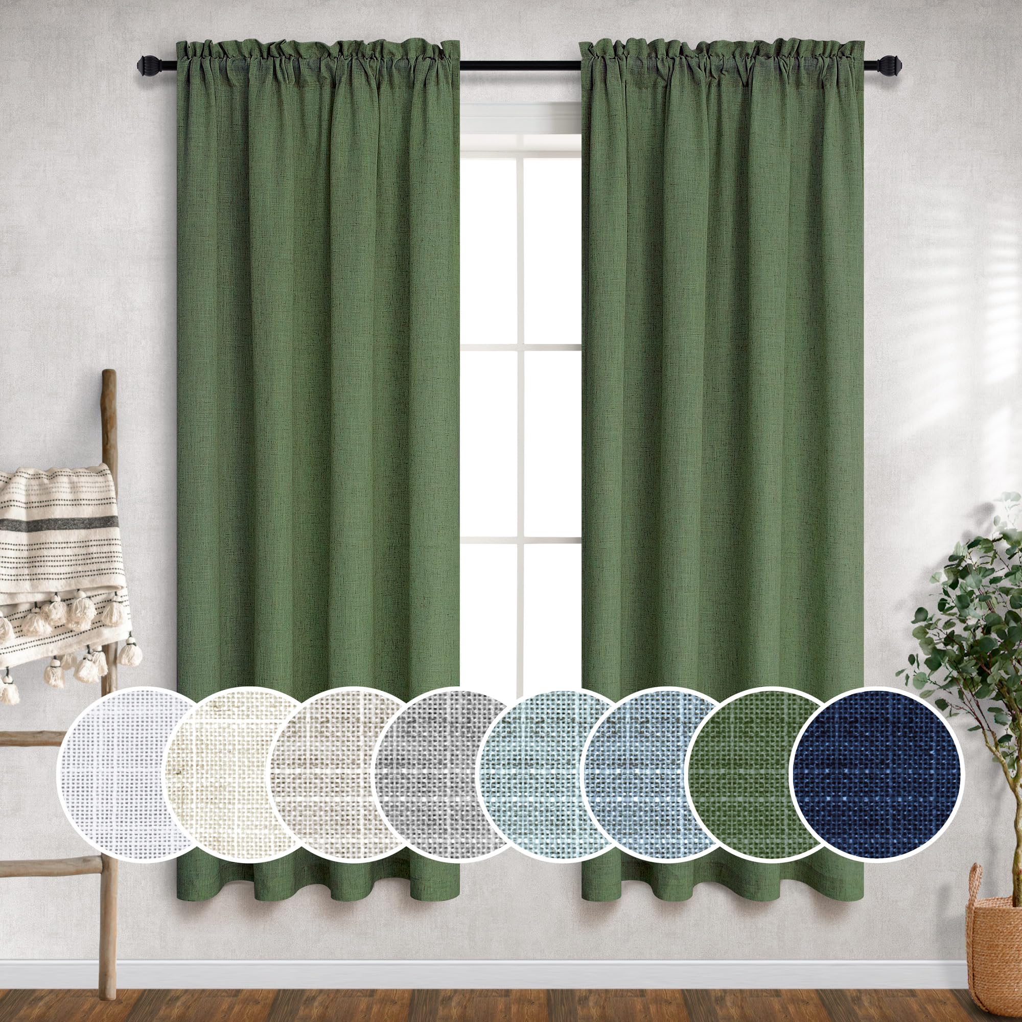 Mrs.Naturall Olive Green Sheer Curtains 72 Inches Long 2 Panels Rod Pocket Linen Fabric Light Filtering Semi Sheer Curtains For Living Room Bedroom Office Boho Neutral Aesthetic Decor 52X72 In Length