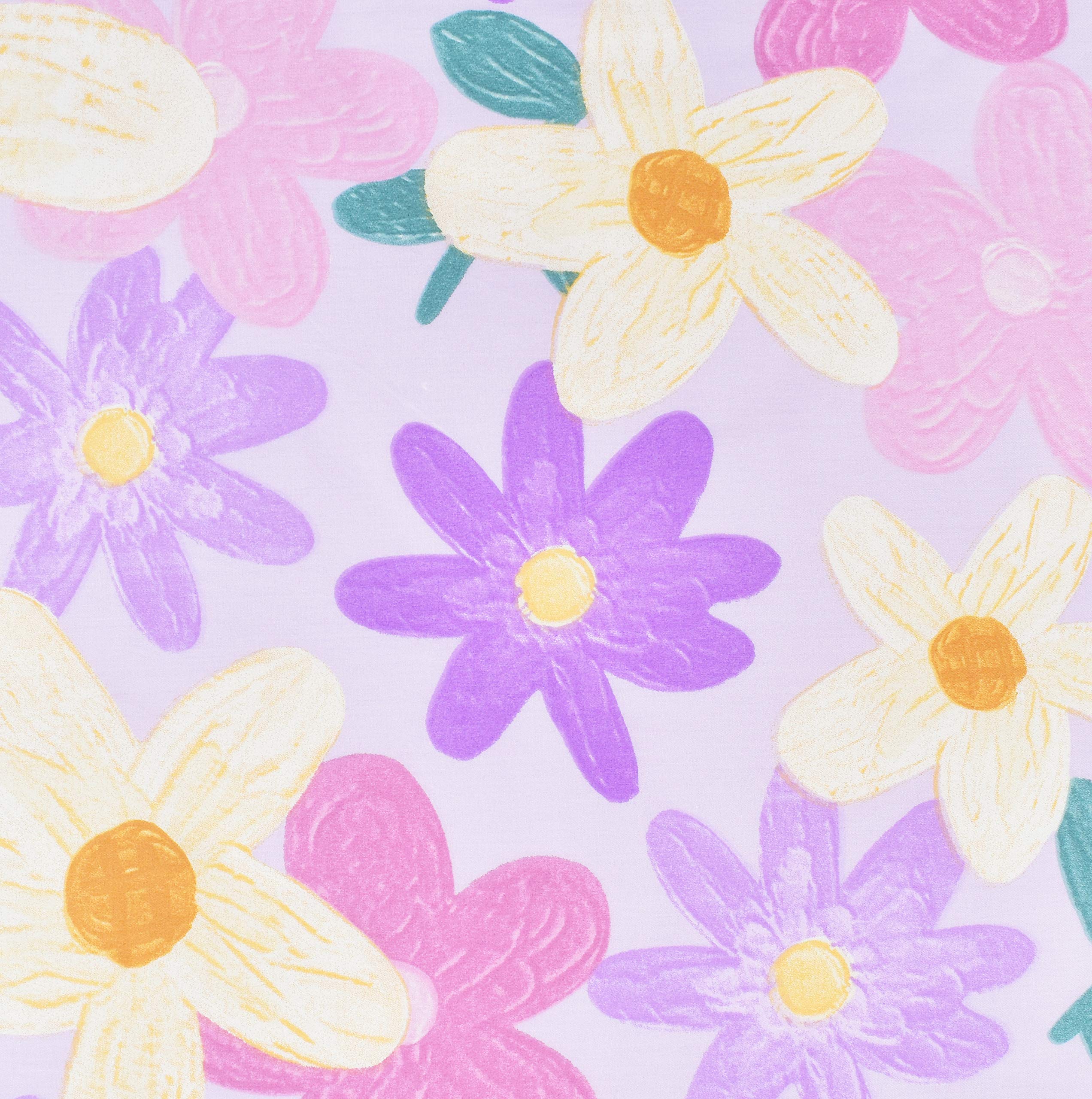 Scientific Sleep Purple Flower Painting Girls 100% Cotton 4 Pcs Full Bed Sheet Set Kids Toddler Teen, Flat Sheet & Fitted Sheet