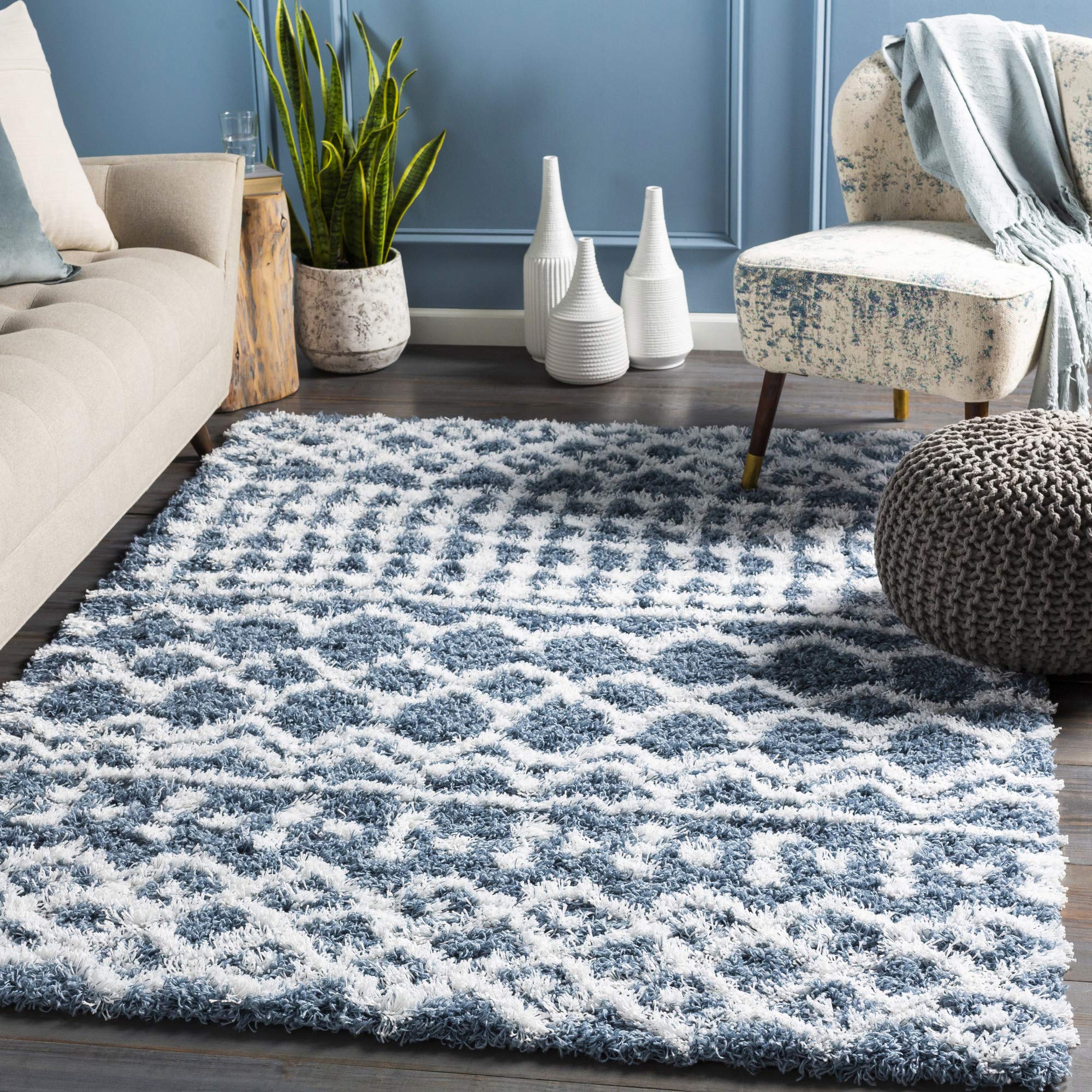 Livabliss Hapsburg Moroccan Shag Area Rug, 53 x 73, Denim