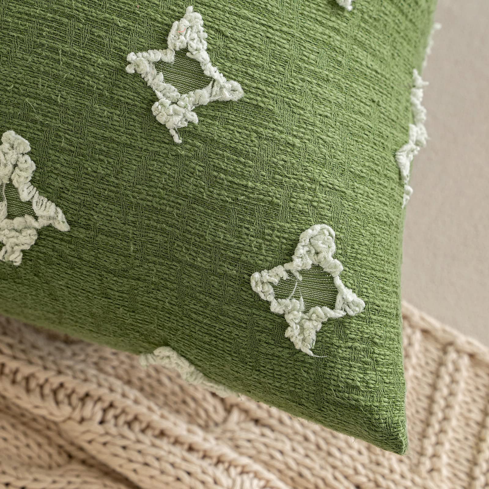 Miulee Set Of 2 Decorative Throw Pillow Covers Rhombic Jacquard Pillowcase Soft Square Cushion Case For Summer Couch Sofa Bed Bedroom Living Room, 20X20 Inch, Moss Green