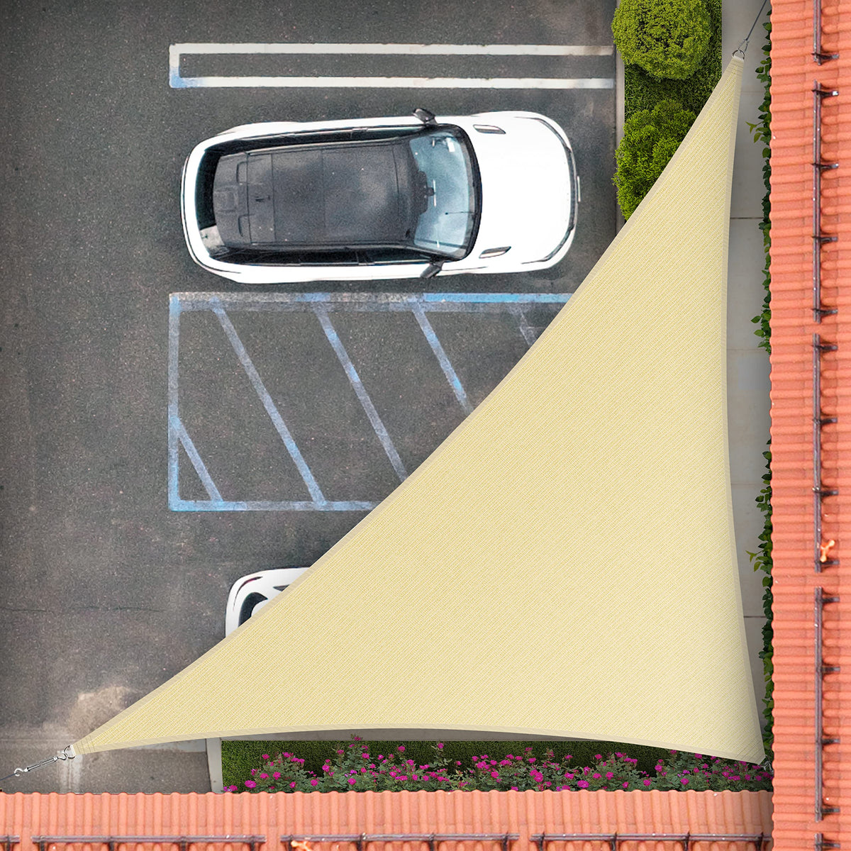 Royal Shade 10' X 10' X 14' Beige Triangle Sun Shade Sail Canopy Outdoor Patio Fabric Screen Awning Rstaprt10 - Upf50+ 95% Uv Bl