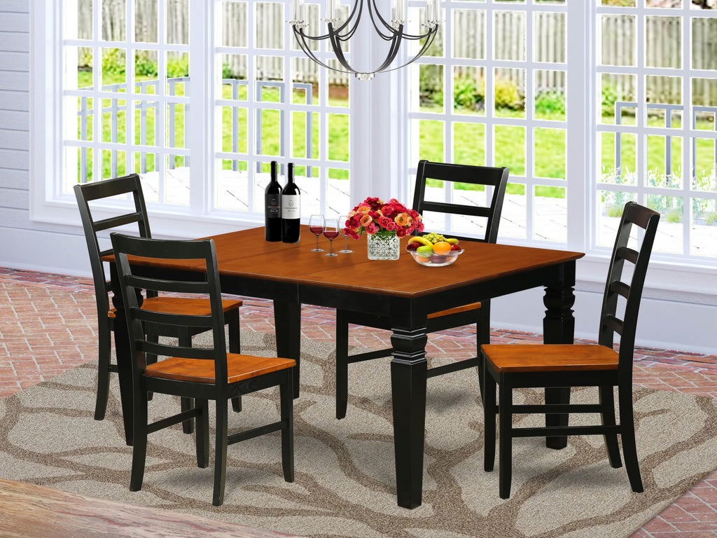 East West Furniture WEPF5-BCH-W 5 Piece Dining Table Set for 4 Includes a Rectangle Kitchen Table with Butterfly Leaf and 4 Dinette Chairs, 42x60 Inch, Black & Cherry