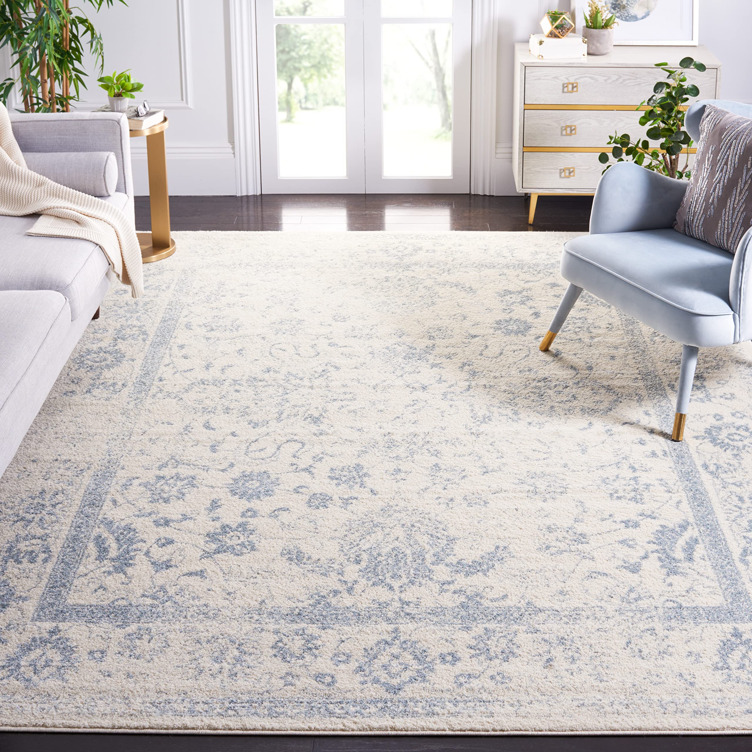 SAFAVIEH Adirondack Collection Area Rug - 9 x 12, Ivory & Slate, Oriental Distressed Design, Non-Shedding & Easy Care, Ideal f