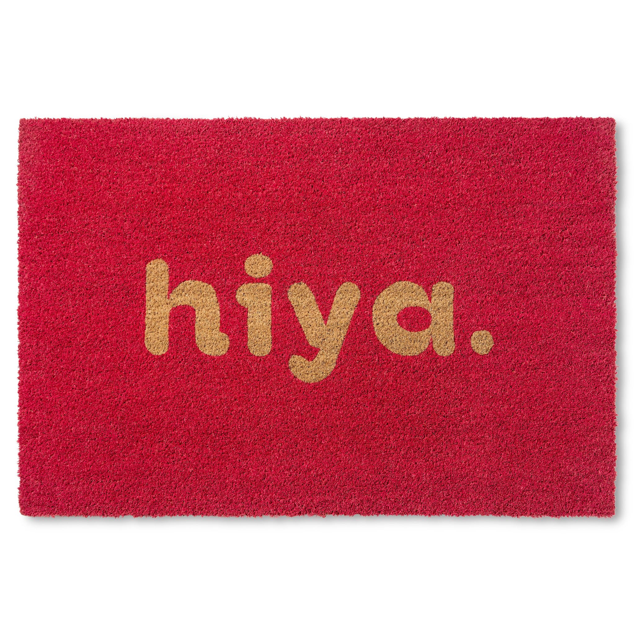 Town & Country Terra Hiya Painted Welcome Door Mat, Natural Coir, Heavyweight, Non-Slip Entryway Mat, Red, 24'X36'
