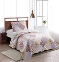 Brilliant Sunshine Pink Rosette And Stripes Patchwork, 2-Piece Quilt Set With 1 Sham, Reversible Bedspread, Soft Lightweight Coverlet, All-Season, Twin, Rose
