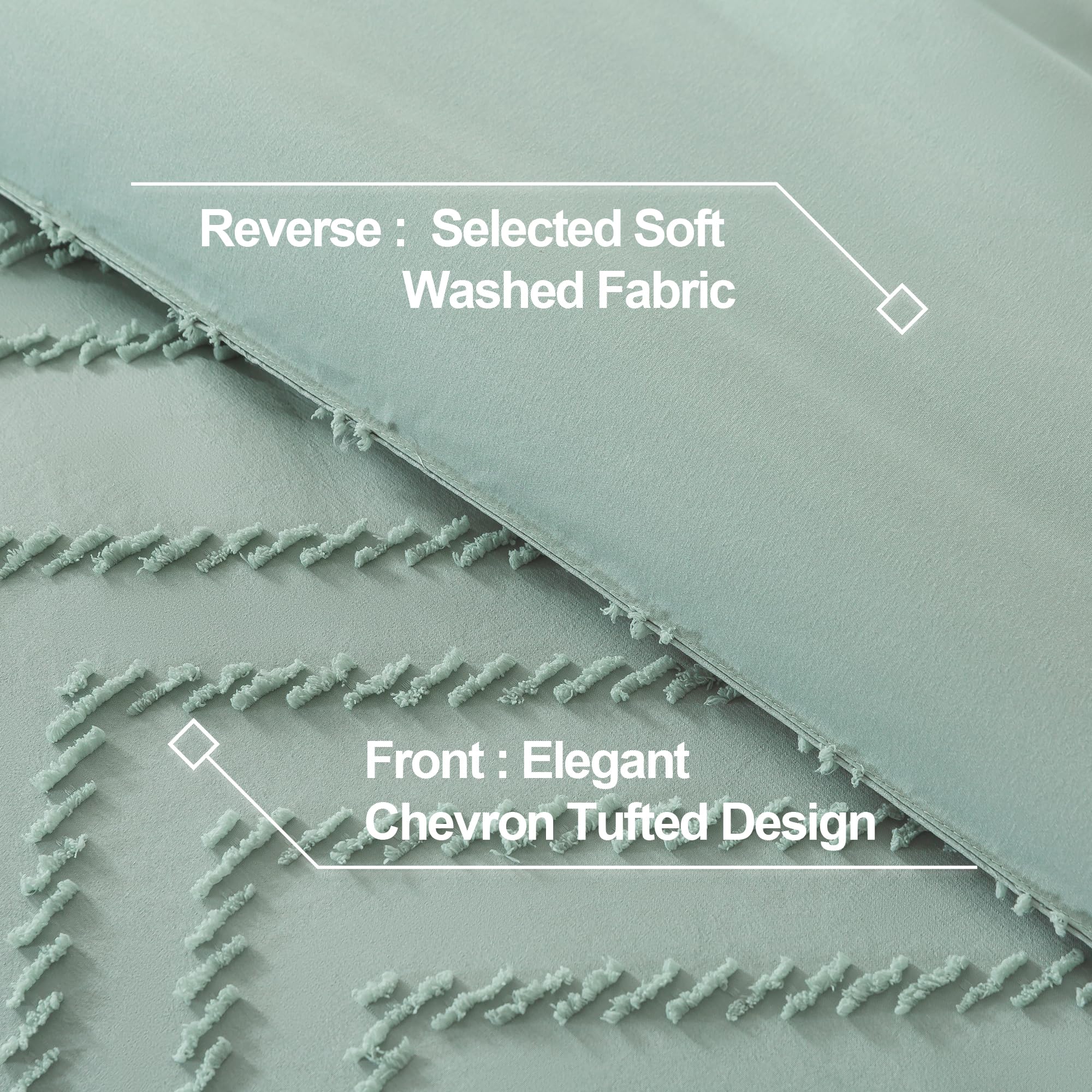 Andency Sage Green Comforter Full, Boho Soft Fluffy Warm Lightweight Bedding Comforter Sets For Full Bed, 3 Pieces Light Green Chevron Tufted Aesthetic Microfiber Lightweight Comforter Set