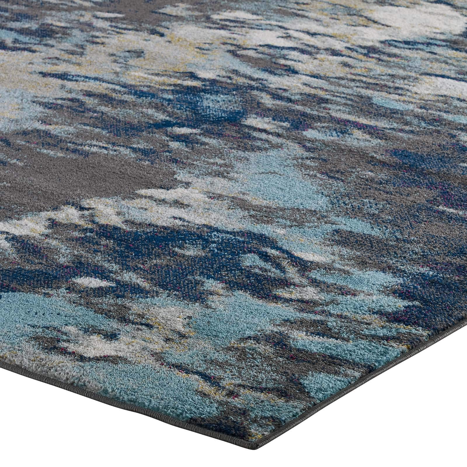 Modway Entourage Foliage Contemporary Modern Abstract Area Rug, 8X10, Blue, Tan, Gray