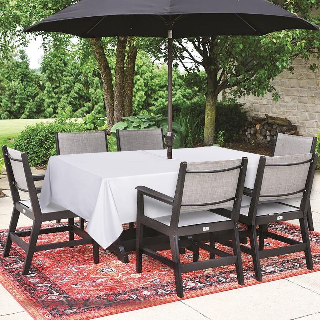 Saraflora Outdoor And Indoor Tablecloth -60X102 Inch White Wrinkle Free Washable Waterproof Table Cloth With Umbrella Hole And Zipper Rectangle Table Cover For Spring/Summer/Patio/Picnic/Bbqs/Party