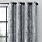 Light Grey And Silvery 100% Blackout Jacquard Geometric Pattern Curtains,52 Inch Wide 63 Inches Length 2 Panels, Thermal Insulat