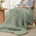 Am  Lie Home Chunky Knit Blanket Throw, Thick Soft Chenille Yarn Throw, Warm Handmade Rope Knot Blanket For Couch Sofa Bed, 40X5