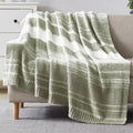 Wrengonge Sage Green Throw Blanket, 50X70 Soft Cozy Microfiber Striped Throw Blankets For Couch, Sofa, Bed, Travel, Lightweight