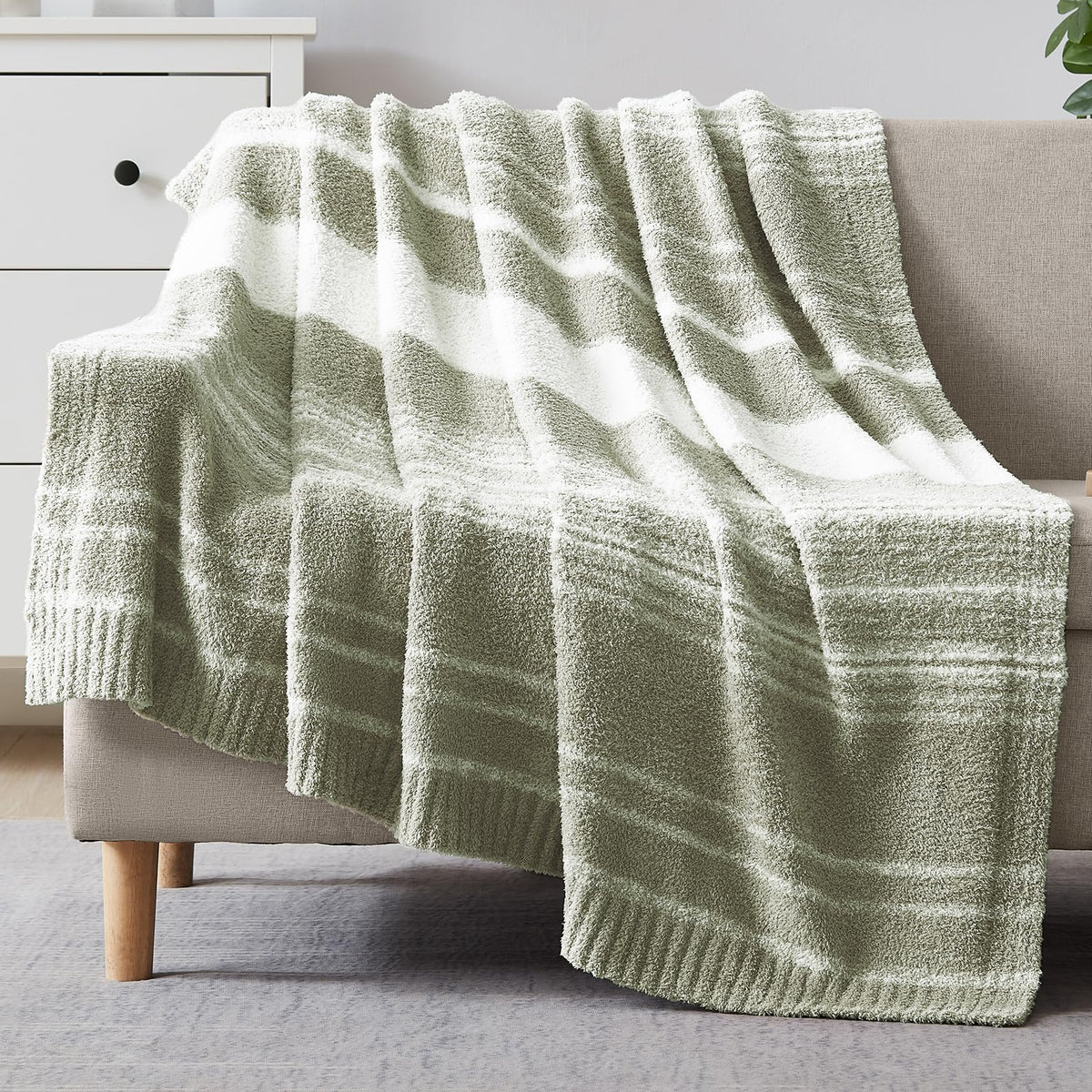 Wrengonge Sage Green Throw Blanket, 50X70 Soft Cozy Microfiber Striped Throw Blankets For Couch, Sofa, Bed, Travel, Lightweight