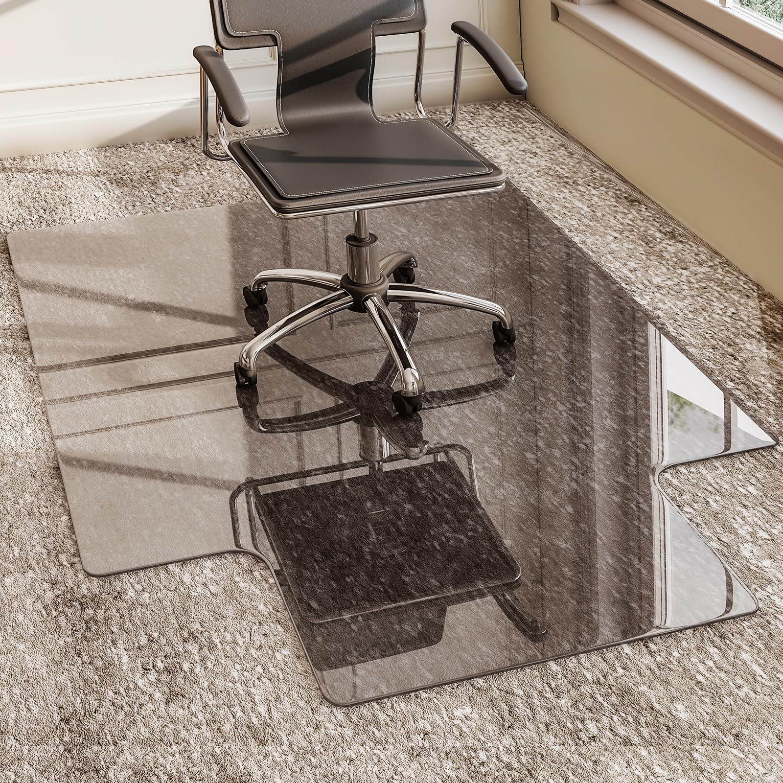 Glsland Irregular Tempered Glass Floor Mat - 45 ' X 53 ' Office Chair Mat For Carpet Clear Duty Hard Rolling Glass Mat 1/5 '