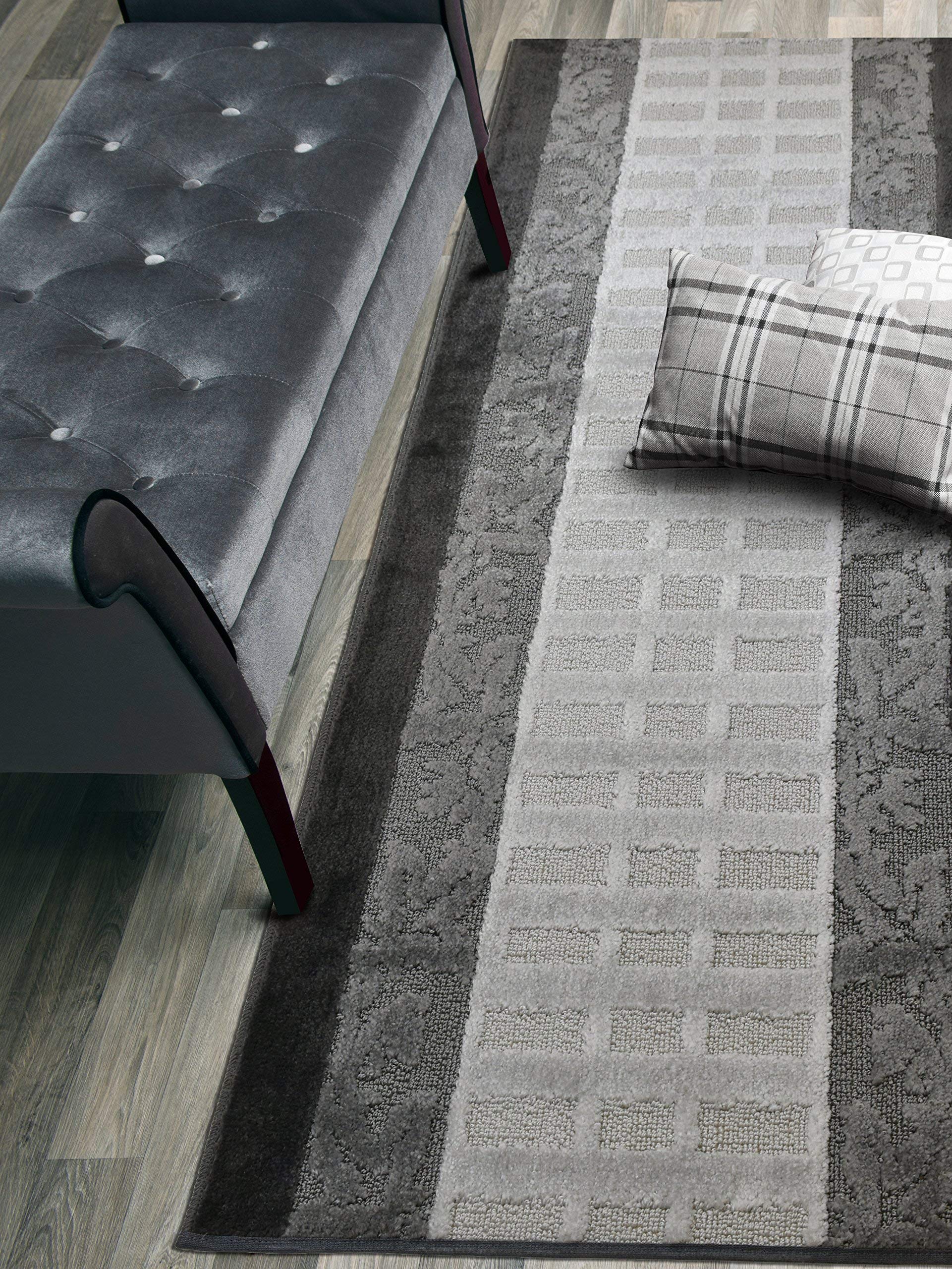 ORFA HOME Custom Size Leaves Hallway Runner Rug Slip Resistant, 26 Inch Wide x Your Choice of Length Size, Anthracite, 26 Inch X