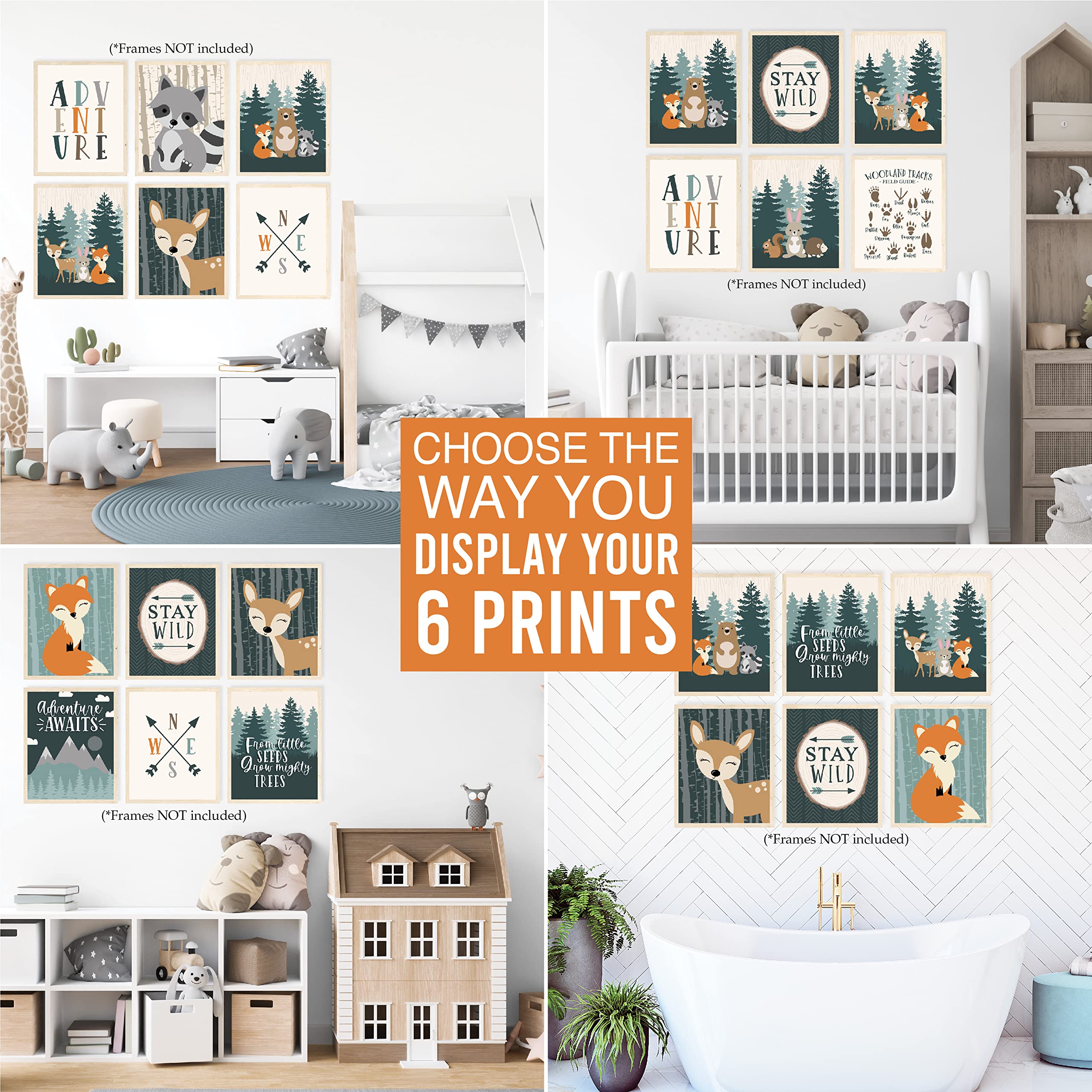 Hadley Designs 6 Reversible 8X10 Woodland Nursery Decor For Boys Prints, Baby Boy Nursery Decor, Woodland Wall Decor Baby Shower