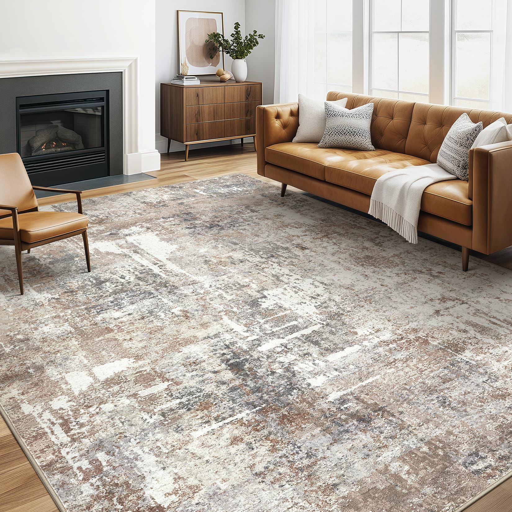 Area Rug Living Room Rugs: 5x7 Washable Large Abstract Modern Soft Stain Resistant Indoor Floor Non Slip Accent Carpet for Bedro