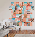 Peach Aesthetic Wall Collage Kit, Room Decor For Teen Girls, Peachy Teal Wall Art Print, Dorm Photo Collection, Boho Posters For