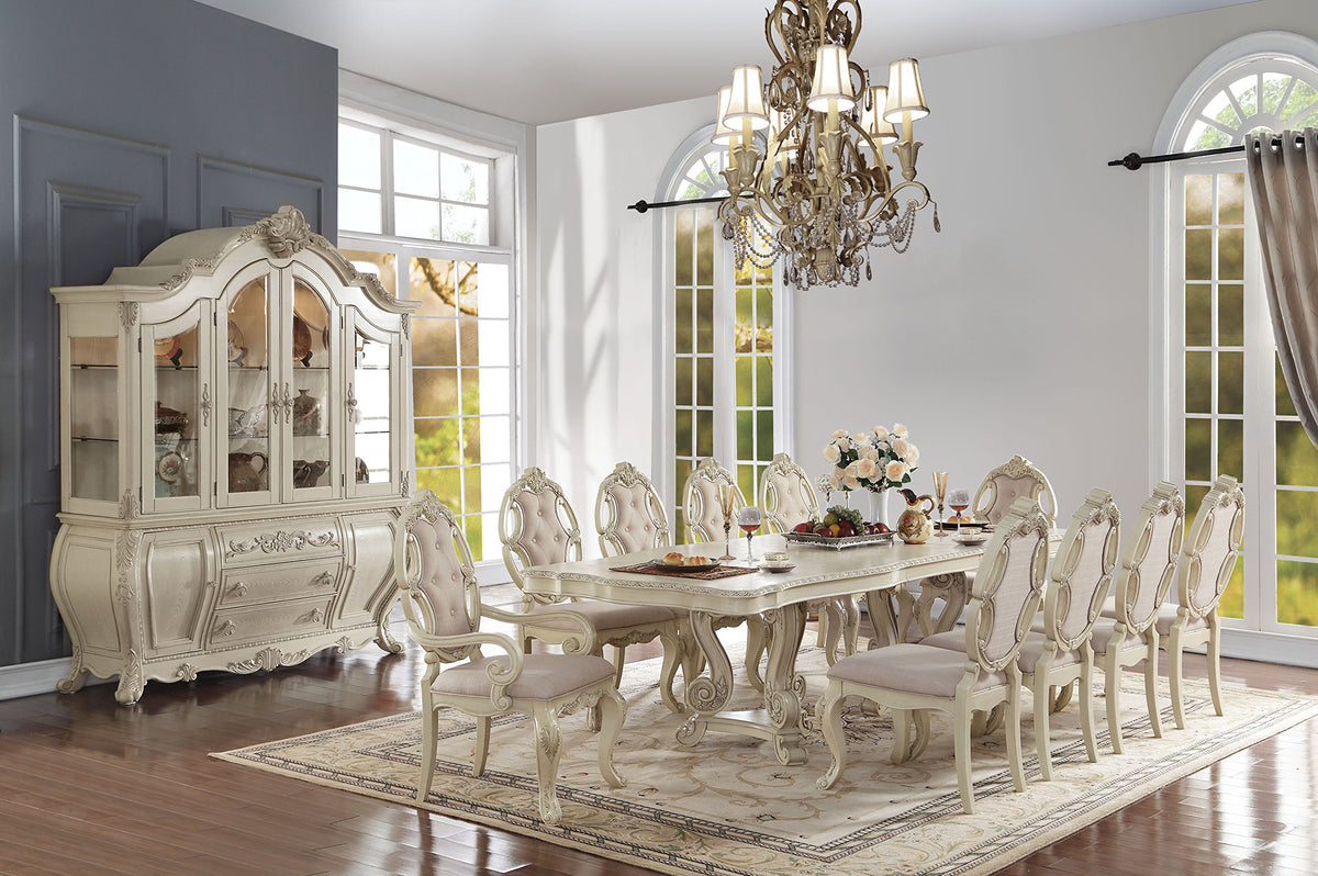 Benjara Benzara Magnificent Grand Dining Table With Expandable Leaf, Ivory, One, White