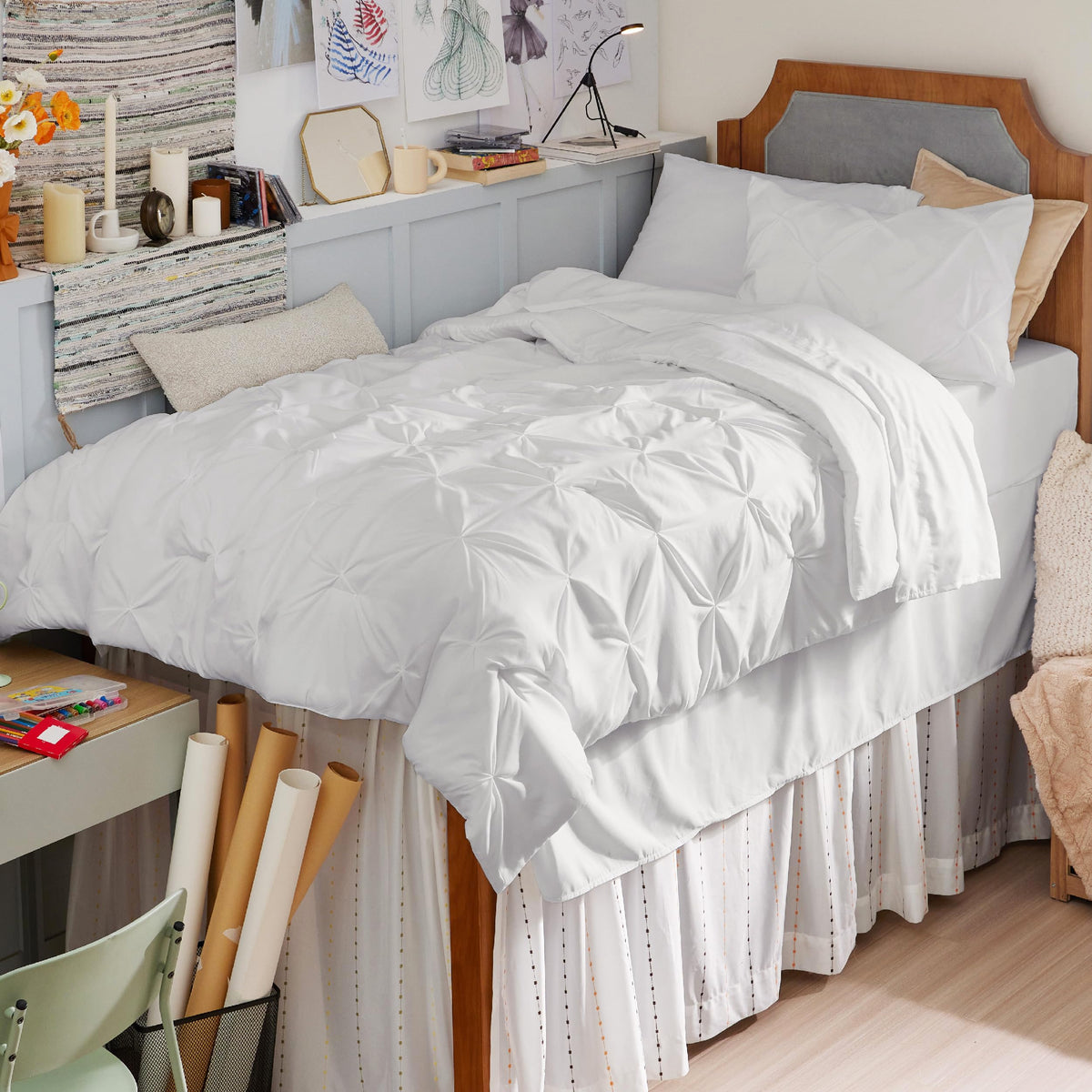 Bedsure Twin Xl Comforter Set - Extra Long 5 Pieces Dorm Bedding Sets, Pinch Pleat White Bed In A Bag With Comforter, Sheets, Pi