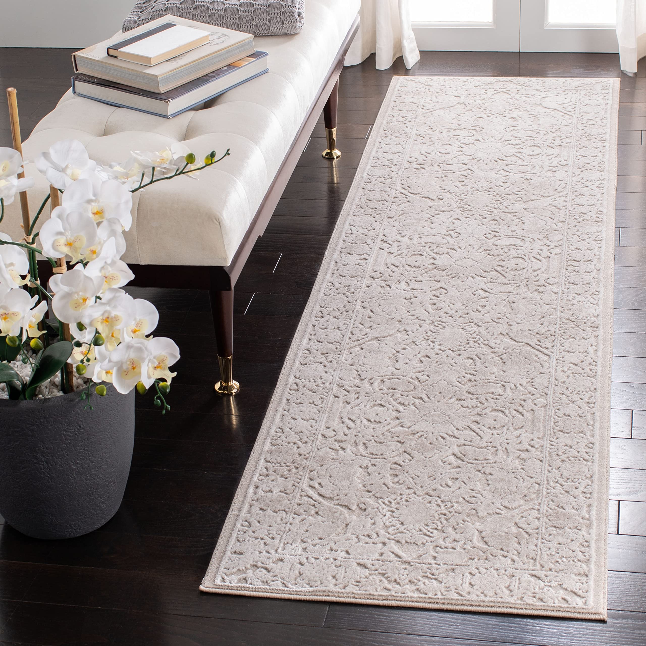 SAFAVIEH Reflection Collection Runner Rug - 23 x 8, Creme & Ivory, Boho Tribal Distressed Design, Non-Shedding & Easy Care, Id