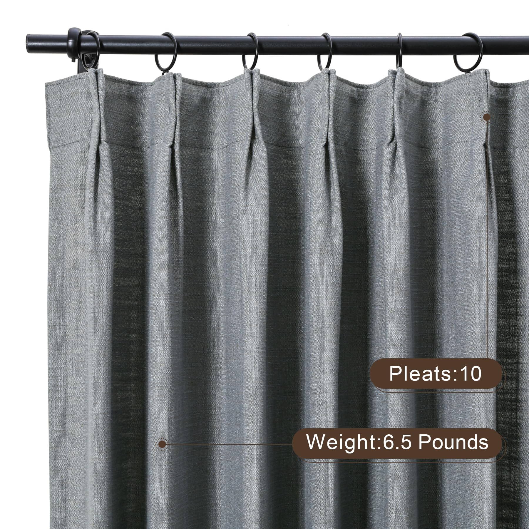 Twopages Double Layer Lined Pinch Pleated Curtain Dark Grey Linen Blend Light Filtering Room Darkening Curtain For Kitchen, Wind