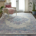 Nourison Grafix Traditional Ivory/Pink 7 x 10 Area -Rug, Easy -Cleaning, Non Shedding, Bed Room, Living Room, Dining Room, Kit