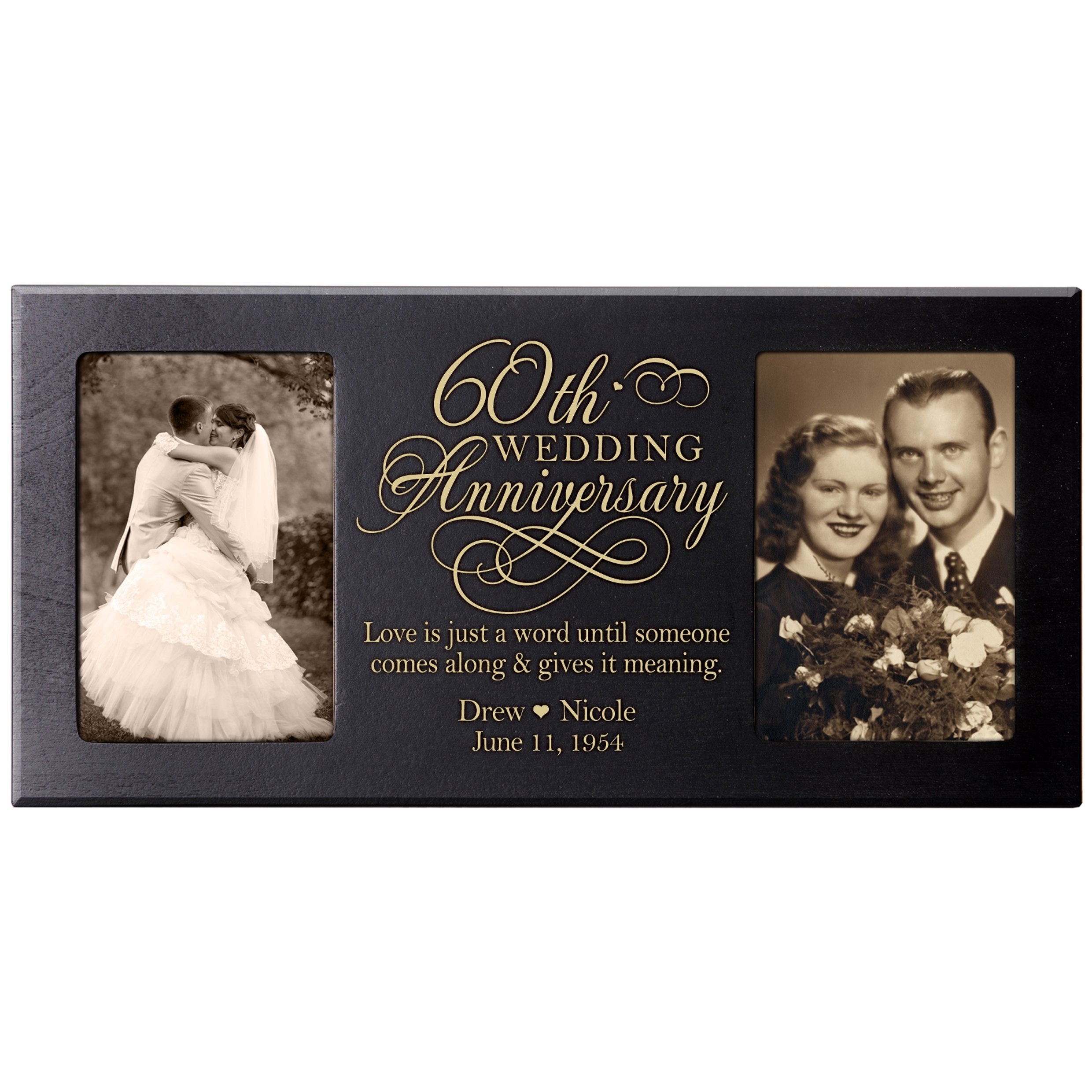 LifeSong Milestones Personalized 60th Wedding Anniversary Double Photo Frame holds 2-4x6 Pictures Diamond Anniversary Keepsake f