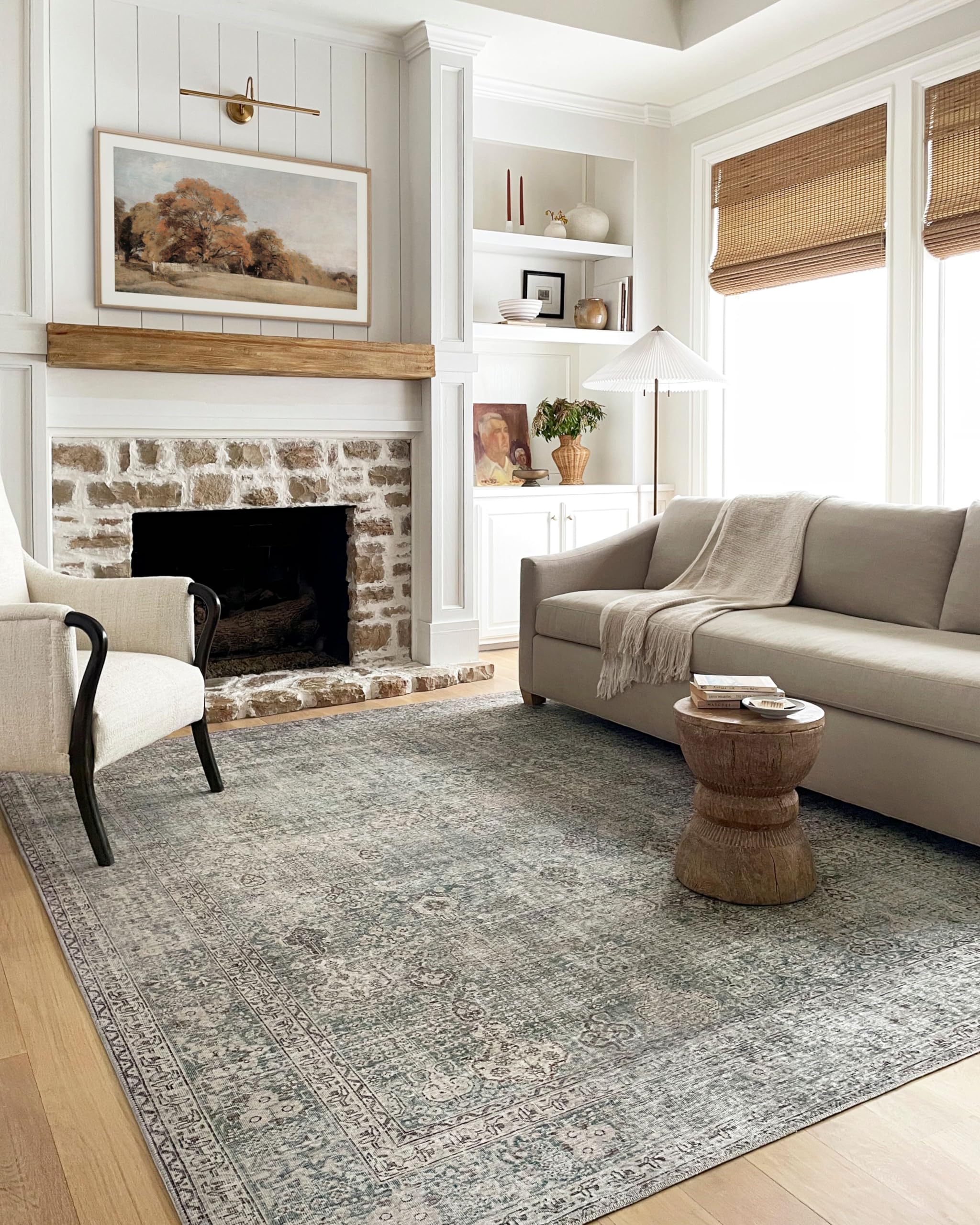 Loloi Chris Loves Julia x Jules Collection, Emerald & Antique Ivory 8-6 x 11-6 Area Rug - Vintage Accent Rugs for Living Room,