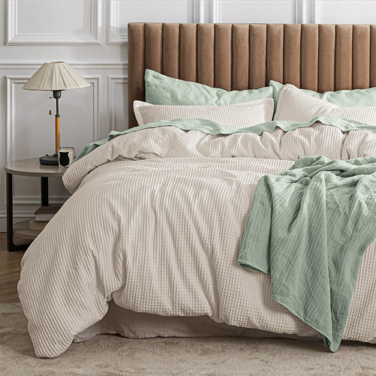 Bedsure Waffle Comforter Set Twin, Beige Soft Cotton Bedding Set, Waffle Weave Bed Set, 2 Pieces, 1 Comforter (68'X90') And 1 Pillow Sham, Premium Cotton Cover With Polyester Fill, Gift For Grandma