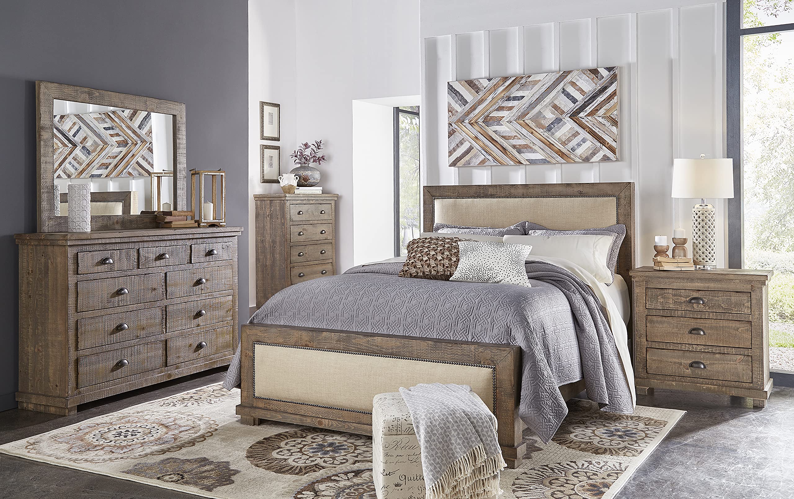 Progressive Furniture King Willow Upholstered Bed, Weathered Gray
