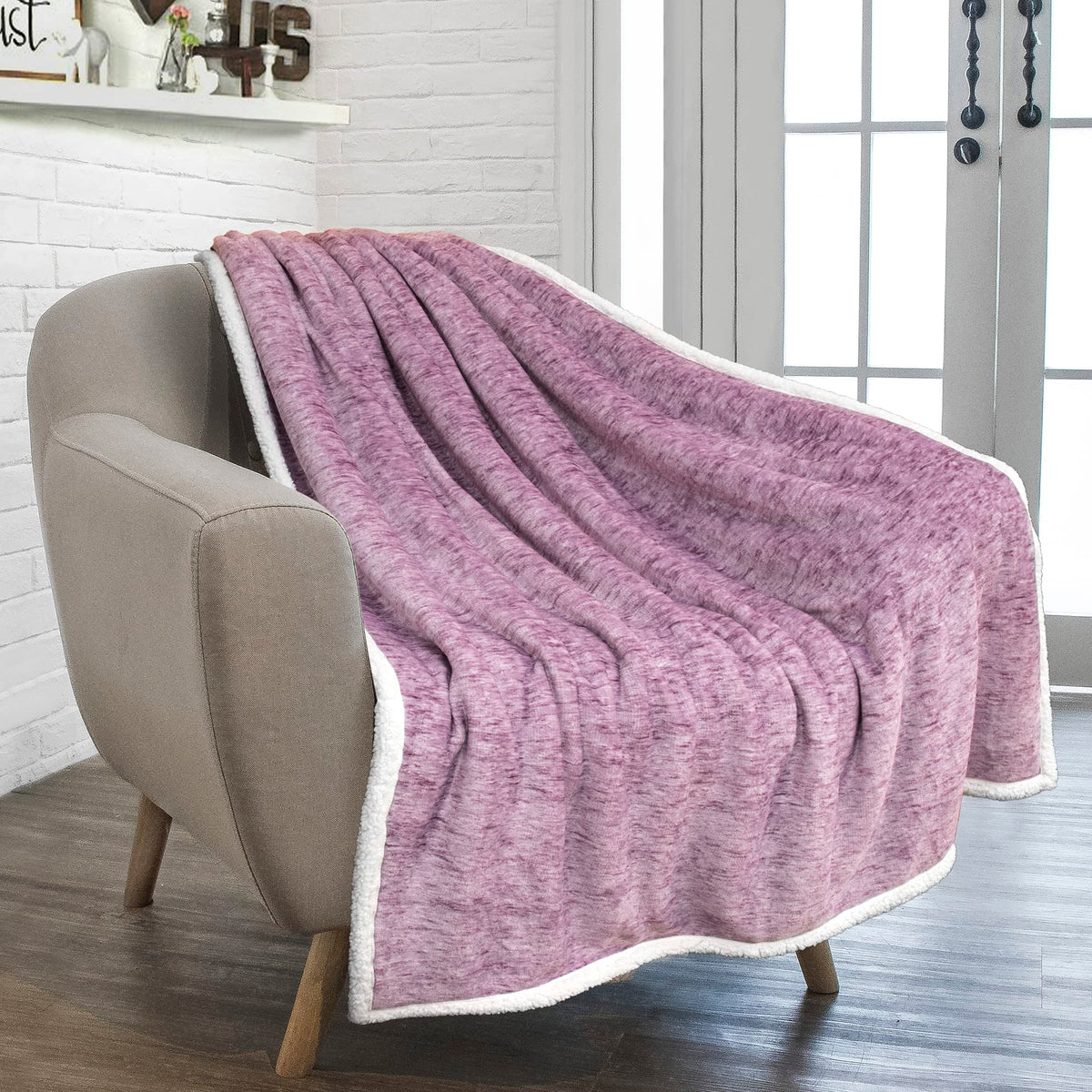 Pavilia Melange Purple Red Sherpa Blanket Throw For Couch, Warm Soft Cozy Reversible Blanket Sofa Bed, Thick Plush Large Fleece