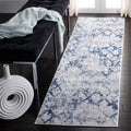 SAFAVIEH Amelia Collection Runner Rug - 22 x 14, Grey & Navy, Modern Trellis Distressed Design, Non-Shedding & Easy Care, Idea