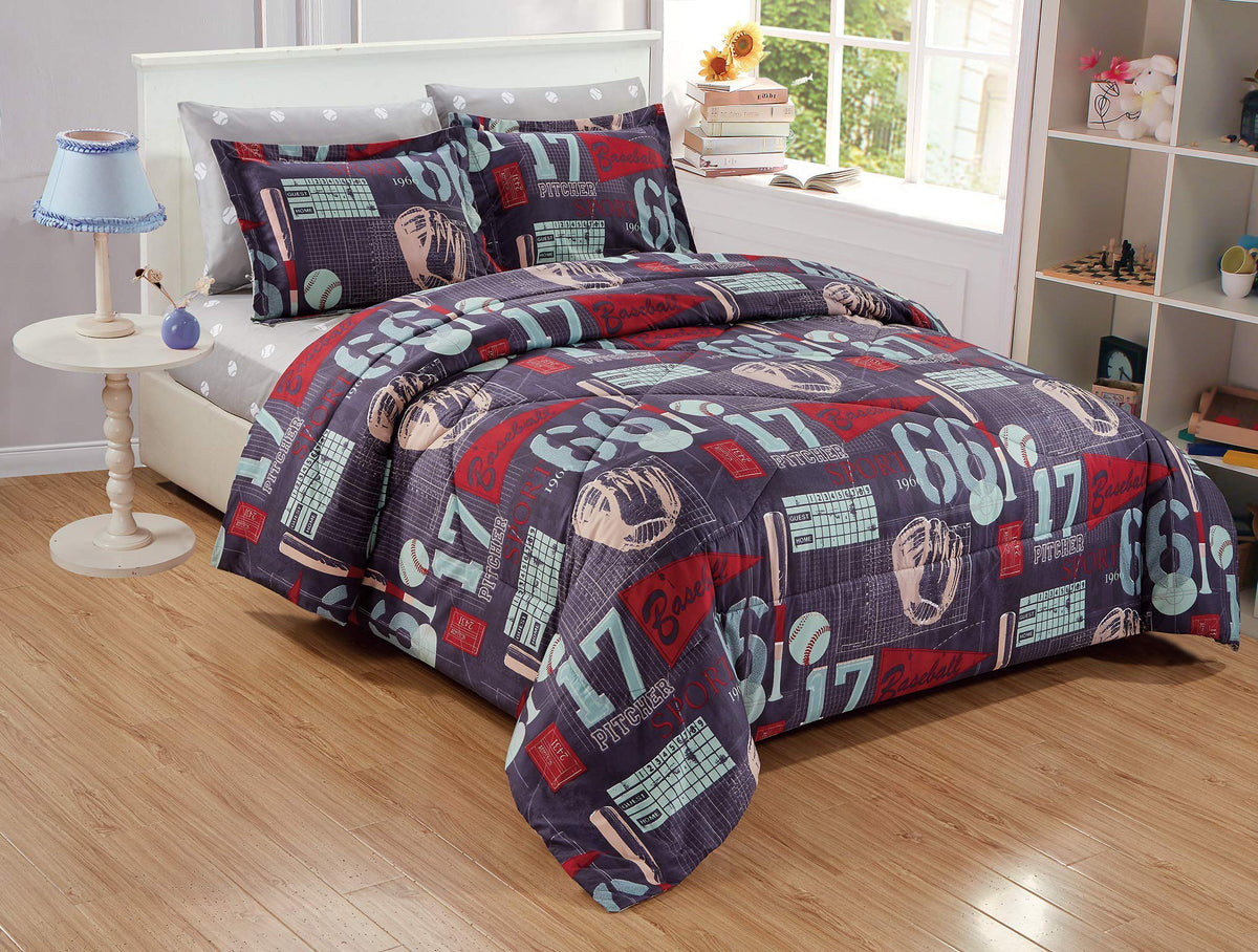 Chezmoi Collection 6-Piece Kids/Teens Sports Mini Bed In A Bag Full Size Comforter Set With Fitted Sheet - Soft Microfiber Gray