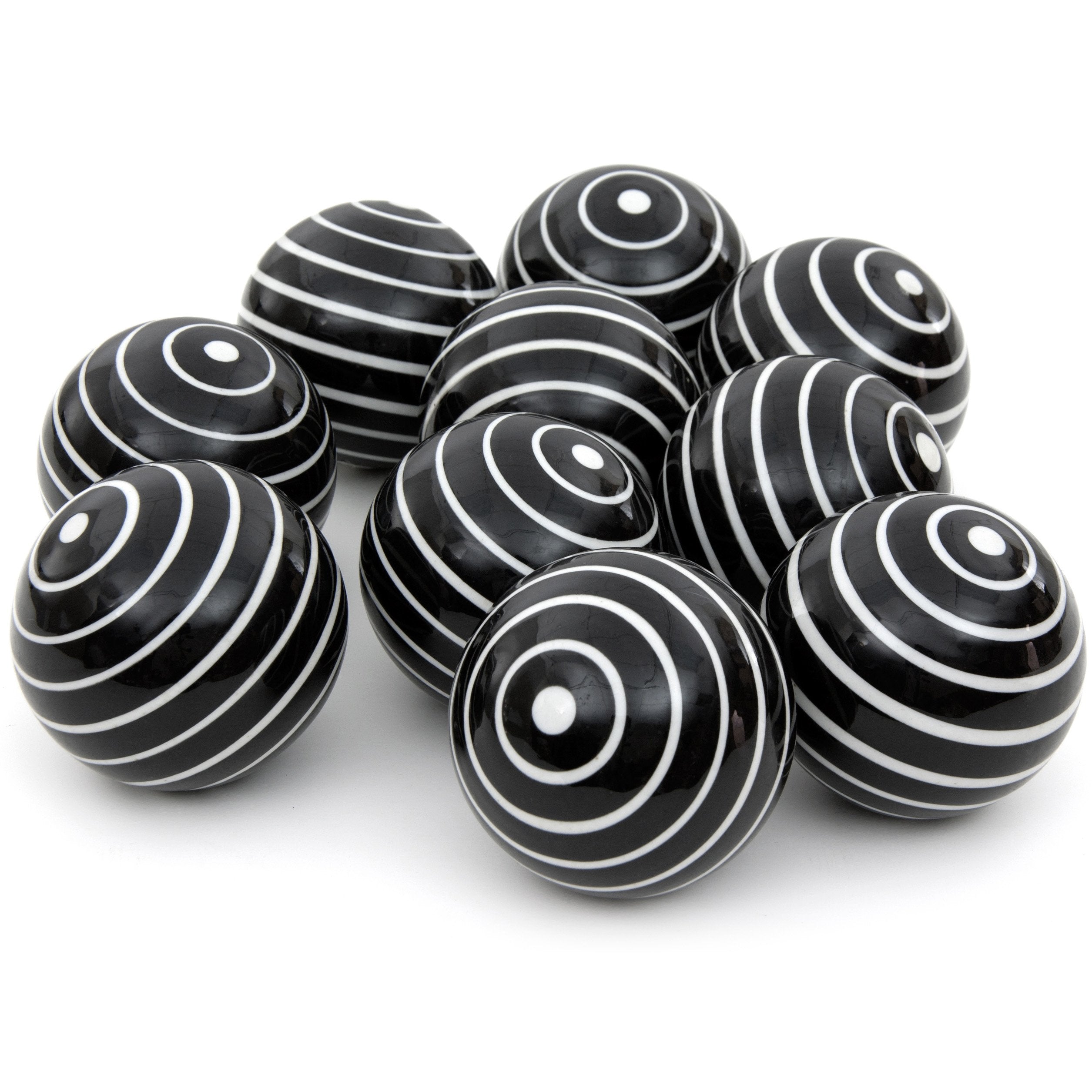 Red Lantern 3 Porcelain Ball Set - Set of 10 Decorative Balls, White Stripes