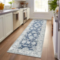 jinchan Runner Rug 3x7 Kitchen Washable Rug Low Pile Vintage Rug Hallway Rug Dark Blue Floral Print Non Slip with Rubber Backing