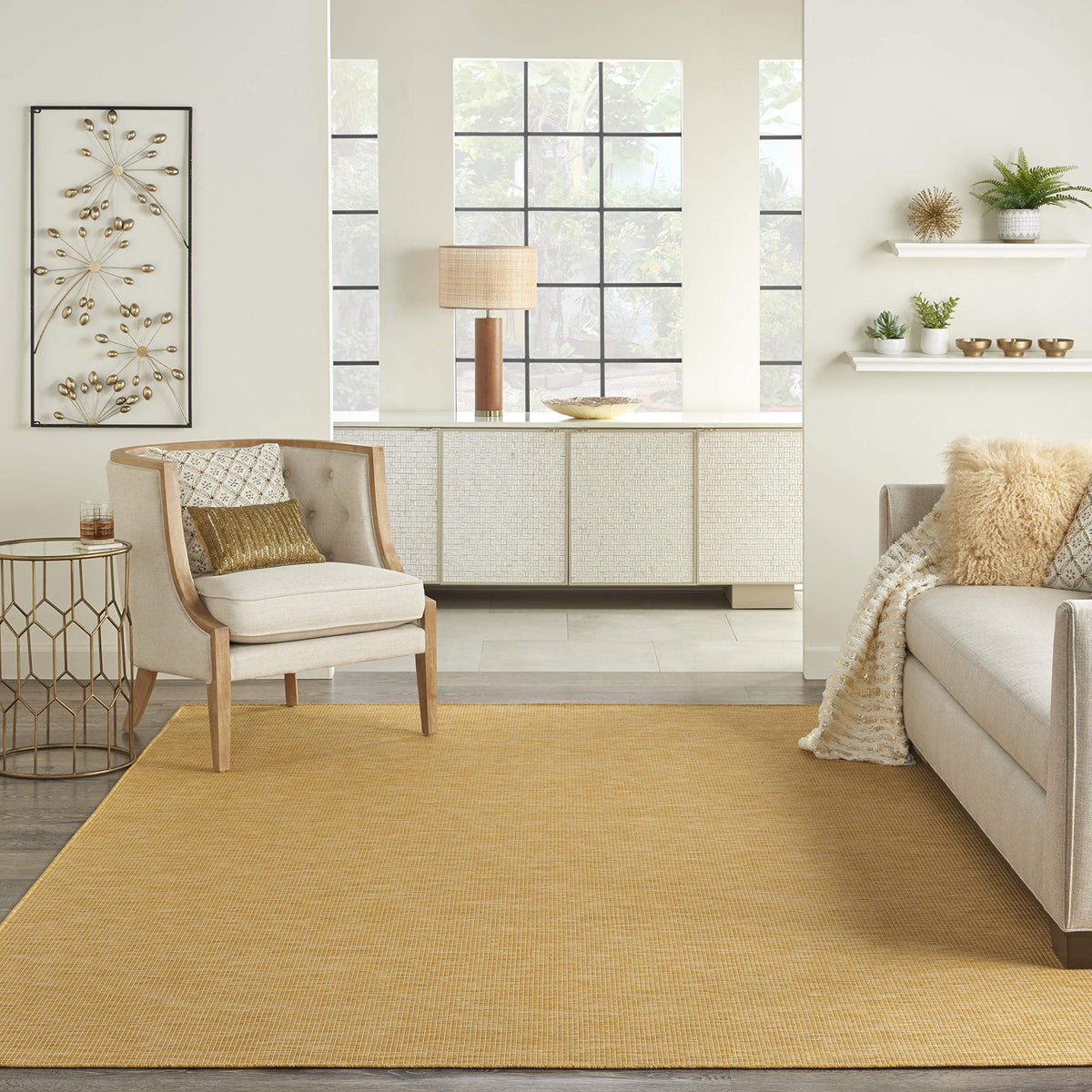 Nourison Positano Indoor/Outdoor Yellow 7' X 10' Area Rug, Easy Cleaning, Non Shedding, Bed Room, Living Room, Dining Room, Back