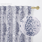 Patterned Living Room Curtains Drapes 108 Inch Long 2 Panels,Extra Long 50% Blackout Black Out Light Filtering Back Tab Boho Print Pattern 9Ft Length Ceiling Curtains For Tall Window,Navy Blue