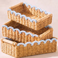Yiyiring 3 Pcs Paper Rope Storage Basket with Wooden Handles, Light Blue