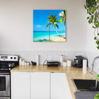 Beach Canvas Wall Art Decor - 2 Piece Set, Decorative Multi Panel Split Prints - Palm Tree Ocean Picture For Living Room, Kitche