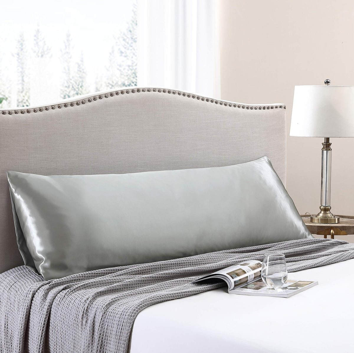 Love'S Cabin Body Pillow Cover, 20X54 Inches Light Grey Soft Satin Body Pillow Case With Envelope Closure, Silky Slip Cooling Bo