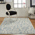 Nourison Jubilant Damask Ivory/Blue 53 x 73 Area -rug, Easy -cleaning, Non Shedding, Bed Room, Living Room, Dining Room, Kitch