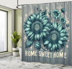 Ambesonne Teal Shower Curtain, Aquamarine Tone Sunflowers And Home Concept Phrase Modern Rustic Farmhouse, Cloth Fabric Bathroom