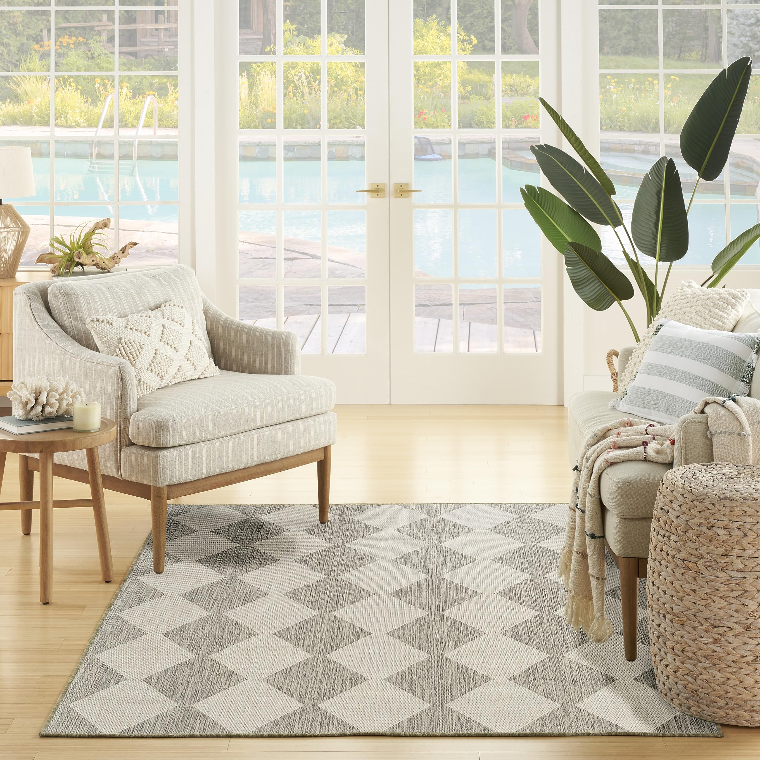 Nourison Positano Indoor/Outdoor Light Grey 4' X 6' Area Rug, Easy Cleaning, Non Shedding, Bed Room, Living Room, Dining Room, Backyard, Deck, Patio (4X6)