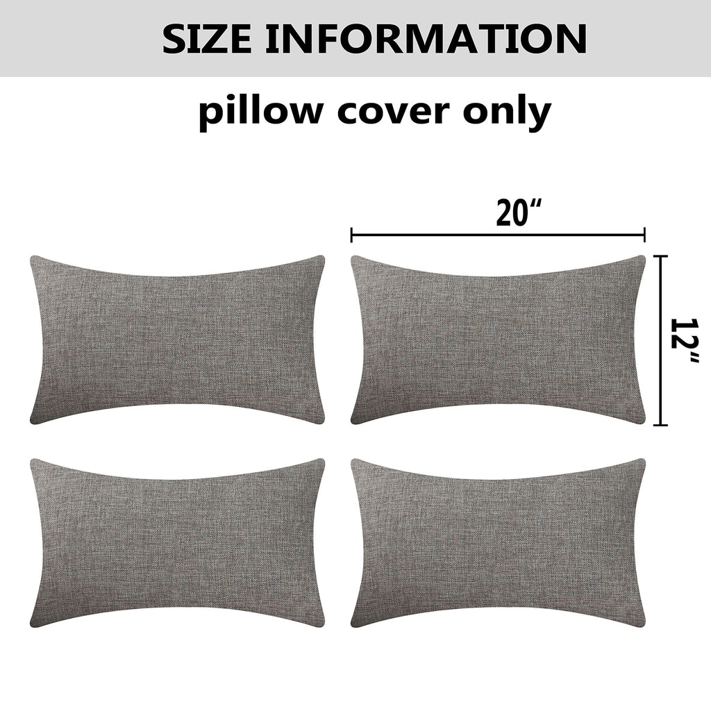 Home Brilliant Pillow Covers 12X20 Set Of 4 Lined Linen Rectangle Oblong Throw Pillows For Couch Car Chair, 12 X 20 Inch, 30X50