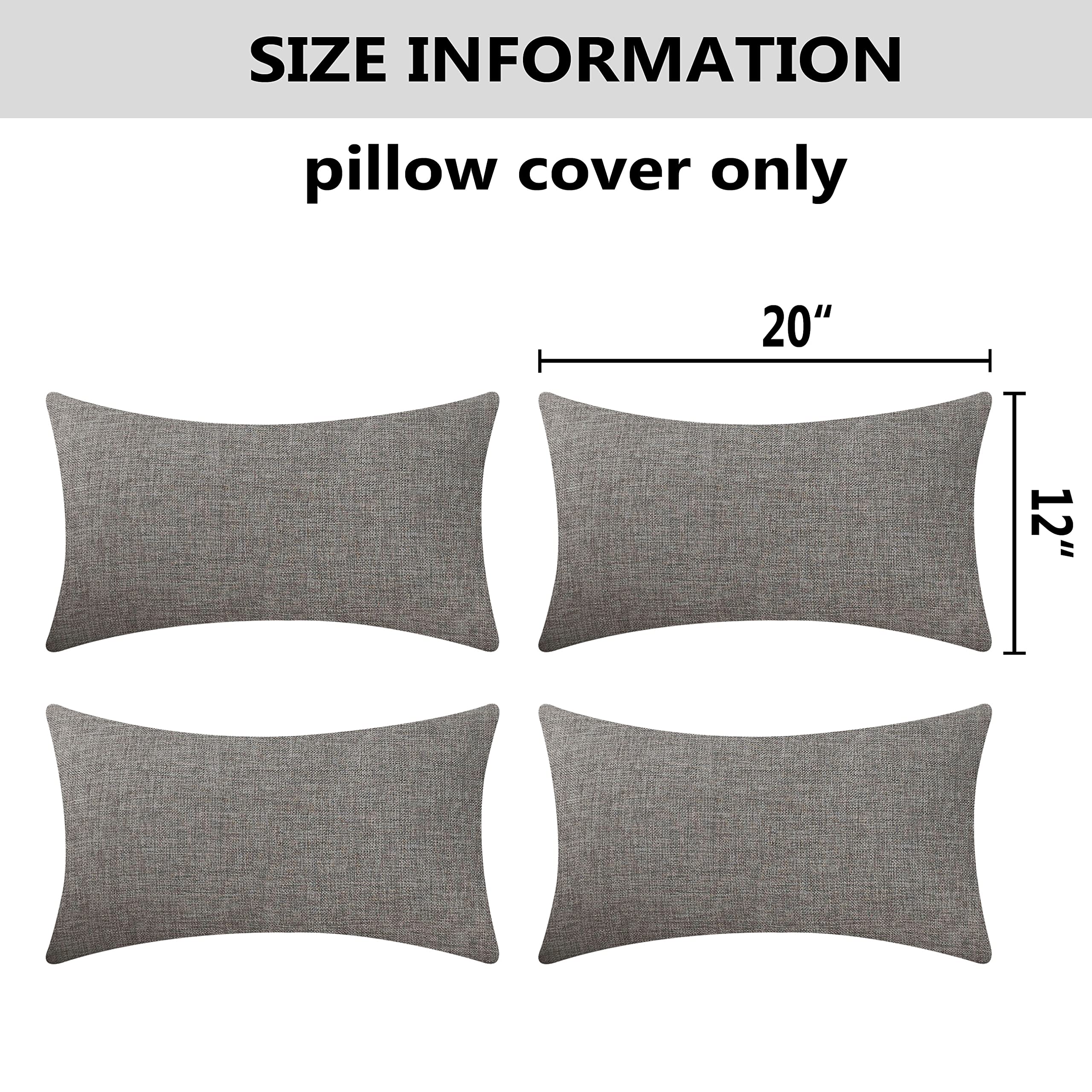 Home Brilliant Pillow Covers 12X20 Set Of 4 Lined Linen Rectangle Oblong Throw Pillows For Couch Car Chair, 12 X 20 Inch, 30X50
