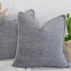 16X16 Pillow Covers Light Grey Set Of 2 Decor Pillow Covers Square, Textured Soft Chenille Gray Cushion Covers With Trim Edge, D