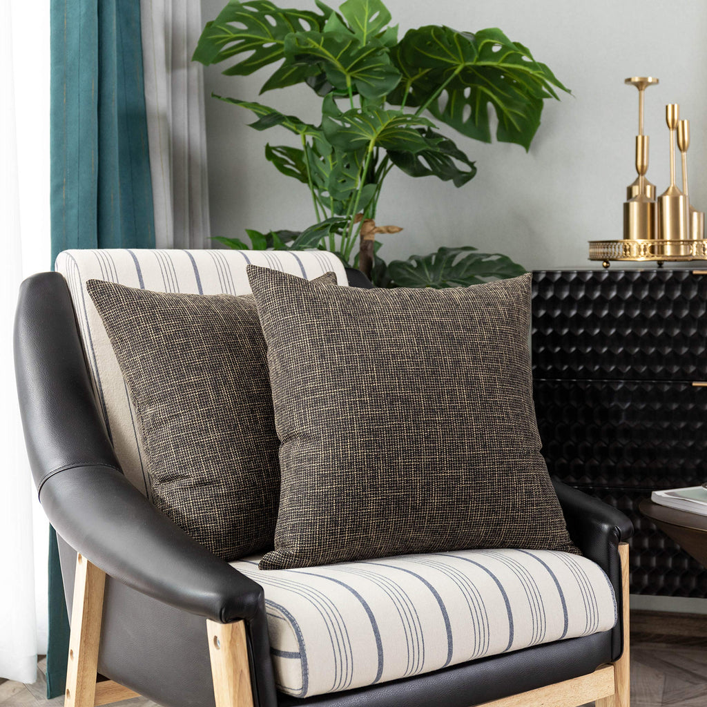 Kevin Textile Textural Faux Linen Throw Cushion Pillow Covers Shams For Couch, Invisible Zipper, 55X55Cm(Set Of 2,Black Gold)