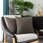 Kevin Textile Textural Faux Linen Throw Cushion Pillow Covers Shams For Couch, Invisible Zipper, 55X55Cm(Set Of 2,Black Gold)